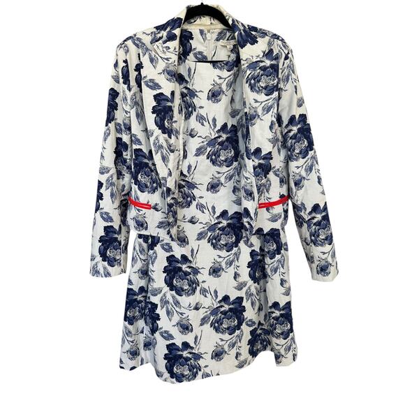 NWT Eva Mendes New York & Co. White + Blue Floral A-Line Dress + Blazer Size 16 - Picture 3 of 11